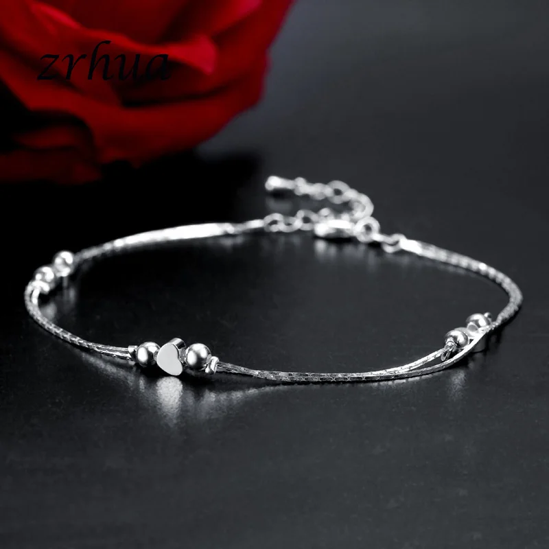

ZRHUA Free Shipping Sweet Heart Anklet for Women Simple Silver Type Ladies High Quality Best Jewelry Gift 2018 New Tide Sale