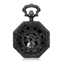 YOOX Bat шестиугольник Часы с костями стимпанк карманные часы Antique часы черный половина охотник Механические карманные часы