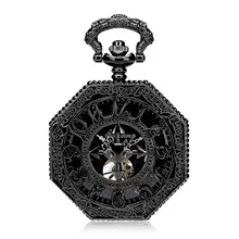 United Kingdom Bat Hexagon Skeleton Watches Steampunk Pocket Watch Antique Watch Black Half Hunter Mechanical Pocket Watch