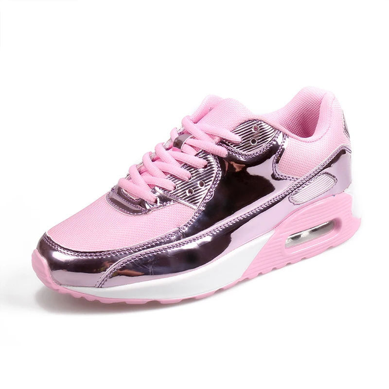 Новинка; популярная прогулочная обувь на воздушной подушке для бега; удобные дышащие кроссовки унисекс для молодых женщин; цвет золотистый, розовый, черный, серебристый - Цвет: 6688-Pink