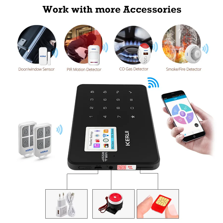 Online KERUI W18 GSM WIFI Burglar Home Security Alarm System APP Remote Control Motion Fire Smoke Detector Door Window Sensor DIY Kit