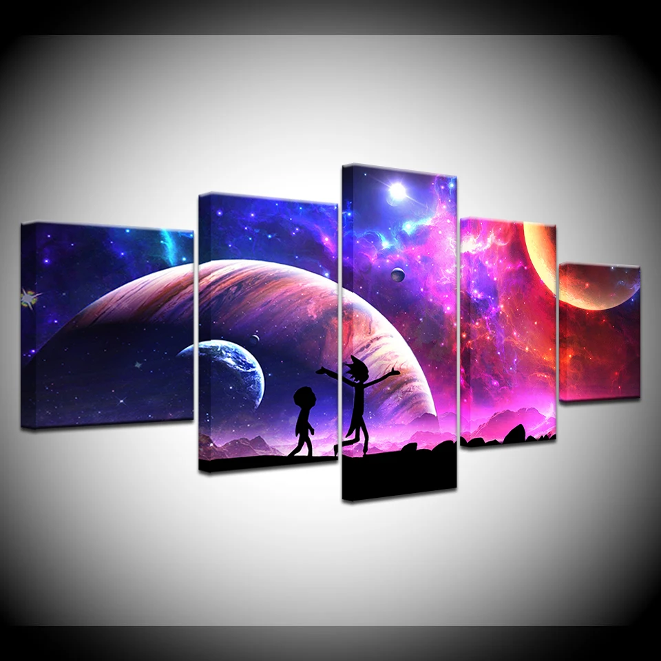 5piece-Poster-Canvas-Rick-And-Morty-Cartoon-Star-Sky-Moon-wall-posters-Art-Painting-For-home (4)
