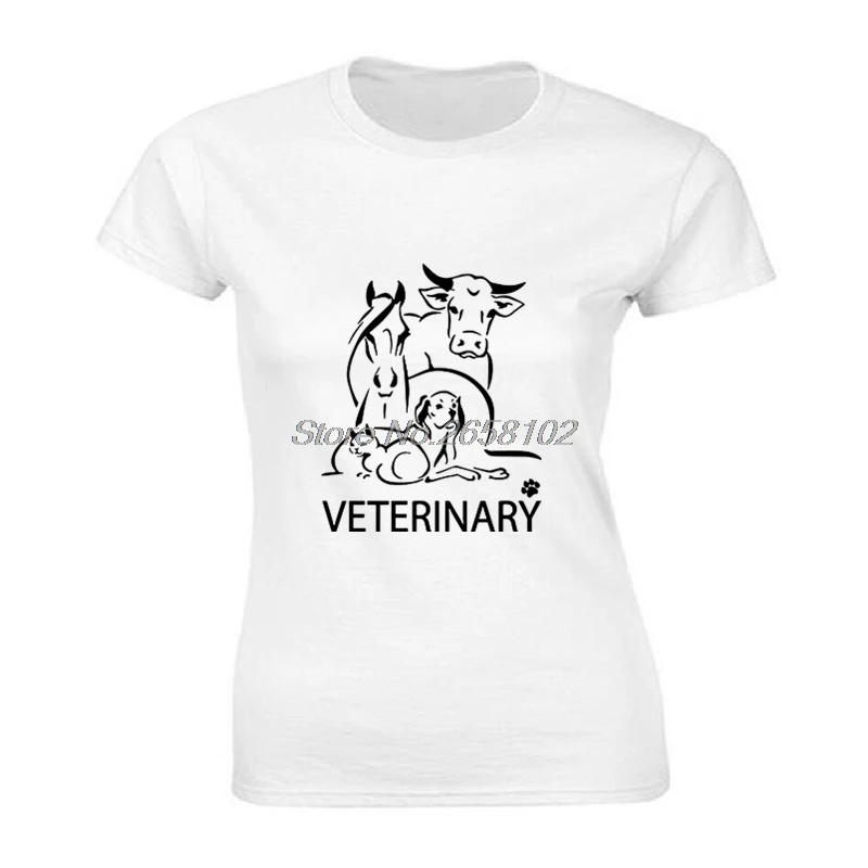 Dog Cat Veterinary Pet Funny Print T shirt Casual Women Cotton Short