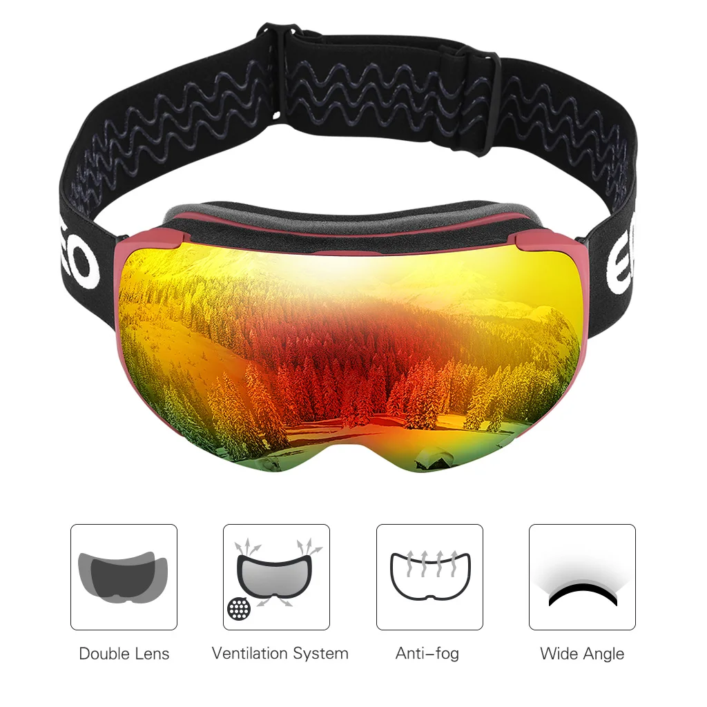Enkeeo Ski Goggles Dual Layer UV400 Anti Fog Lens Detachable Snowboard