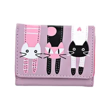 Женский кошелек из искусственной кожи с мультяшным котом, футляр для карт, Дамский Повседневный клатч, кошелек для денег, короткий кошелек-OPK