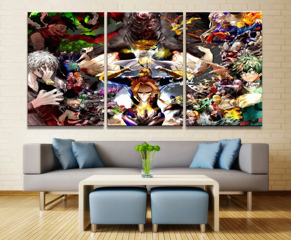 Home Decor Modular Picture Canvas Painting 3 Piece My Hero Academia Animation Poster Wall For Living Room Modern