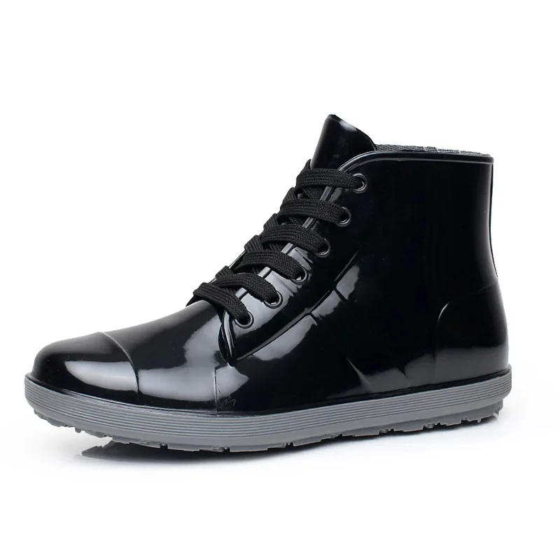 YD EVER Mens Rubber Rain Boots PVC Waterproof Lace Up Rainboots Men