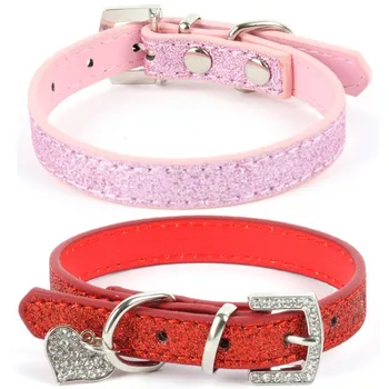 

Hot Bling Crystal Pendant Leather Pet Dog Collars Puppy Cat Choker Necklaces