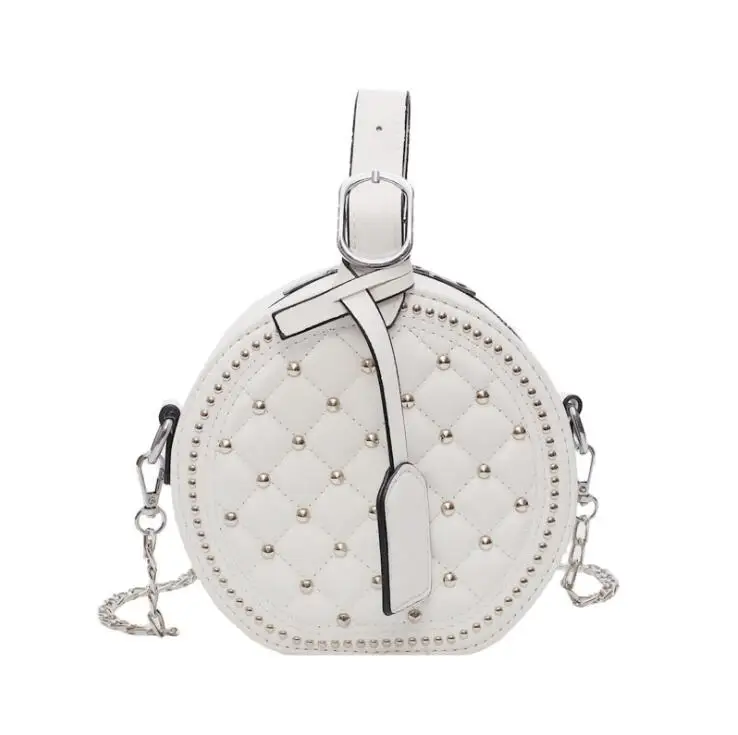

Women's bag new 2019 popular hot round slung small fragrance rhombic rivet chain hand bag female small bag small round bag