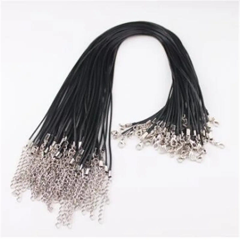 

50pcs/set 45cm Black Leather Wax Rope Cord Necklace Chain String Strap Rope Clasp DIY Jewelry Chains Accessories