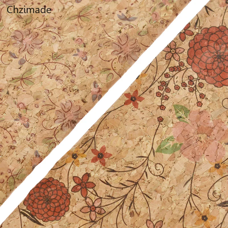 

Chzimade 1Yard Natural Soft Cork Fabric Floral Flower Printed Sewing Fabric For Garment DIY Handmade Crafts