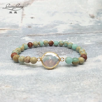 

New Bracelet 6MM Natural Stones Gilded pearl Bracelet Unique Beaded Boho Elastic Bracelet Dropshipping Jewelry B155