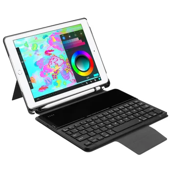 

Besegad PU Leather Case Cover Skin Protector with Pencil Holder Bluetooth Tempered Glass Keyboard for Apple iPad 9.7 2017 2018