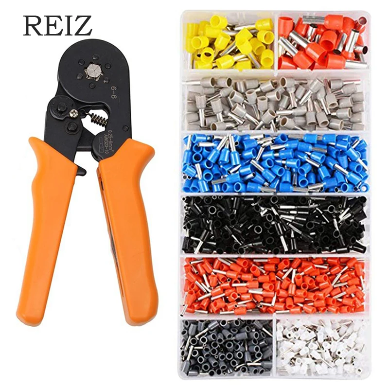 

REIZ 6-6 0.25-6mm Hexagon & 0.25-10mm Quadrilateral Tube Bootlace Terminals Crimping Pliers Crimp Electric Tube Terminals Box