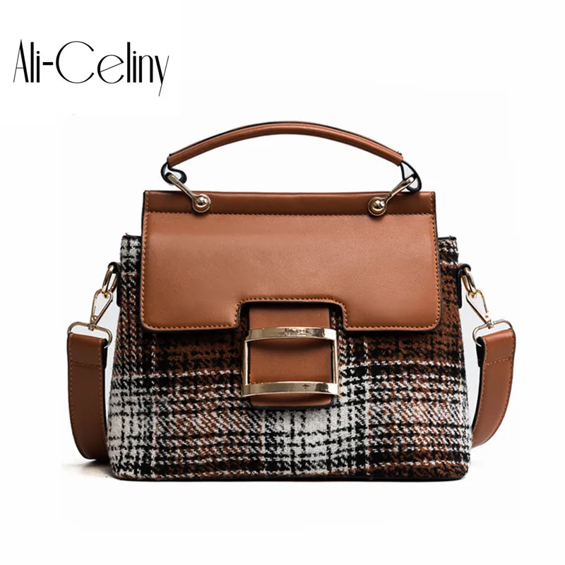 

Fashion Houndstooth face with pu portable shell bag 2017 new Korean version of the buckle tide bag