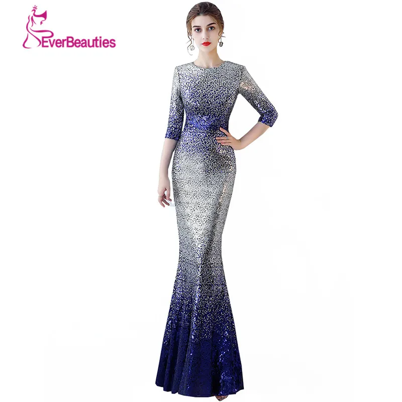 

Robe De Soiree Mermaid Evening Dresses with Sleeves Sequins Long Formal Dress 2019 Elie Saab Dresses The Bride Banquet Dresses