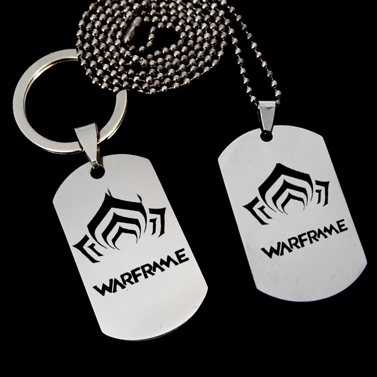 

Warframe keychain stainless steel big Dog tag key ring car key holder profe-clef jewelry mens fans gift Game jewelry