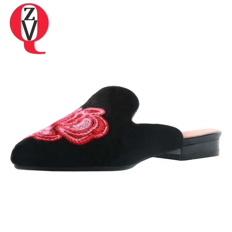 

ZVQ woman shoes 2019 summer new concise casual pointed toe kid suede women slipper outside comfortable embroider ladies shoes