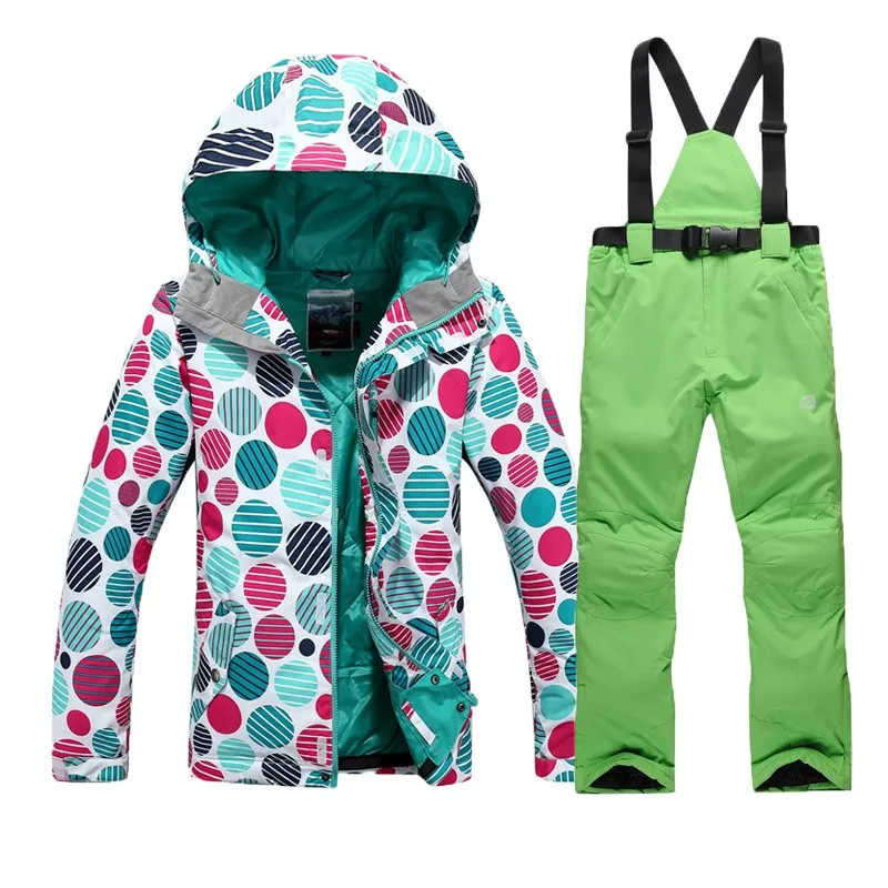 10K зимний женский лыжный костюм, комплекты одежды для сноуборда, водонепроницаемые ветрозащитные зимние костюмы, куртки+ нагрудники, теплый лыжный костюм, брюки