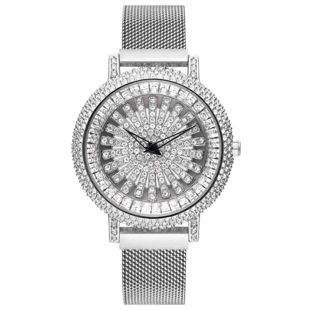 Новые роскошные женские кварцевые наручные часы, стразы, круглый циферблат, магнитный сплав