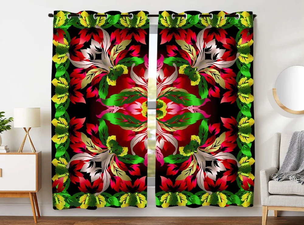 

HommomH Curtains (2 Panel) Grommet Top Darkening Blackout Room Beautiful Mandala Flowers Colorful