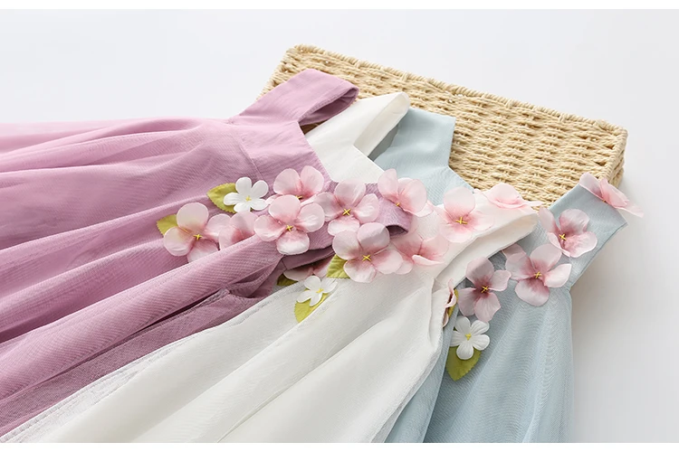 2018 Summer 2-12 Years Children Birthday Solid Color Flower Decoration Princess Elegant Sleeveless Kids Girl Party Dress (8)