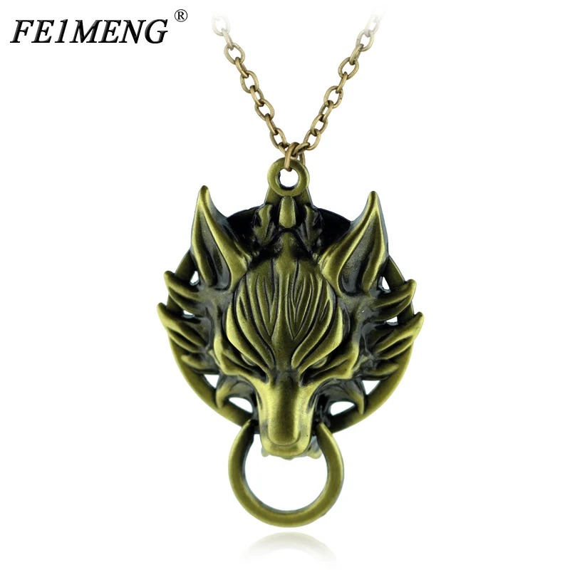 

Popular Game Final Fantasy Teen Wolf Necklace Retro Vintage Bronze Fenrir Clawd Wolf Head Pendant Necklace Men's Fashion Jewelry