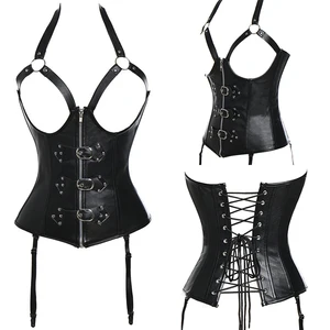 Women Leather Waist Trainer Corset Underbust 10 Steel Boned Corsets Bustiers Dress Steampunk Lingerie Costume Top Plus Size