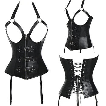 

Women Leather Waist Trainer Sexy Corset Underbust 10 Steel Boned Corsets Bustiers Dress Steampunk Lingerie Costume Top Plus Size