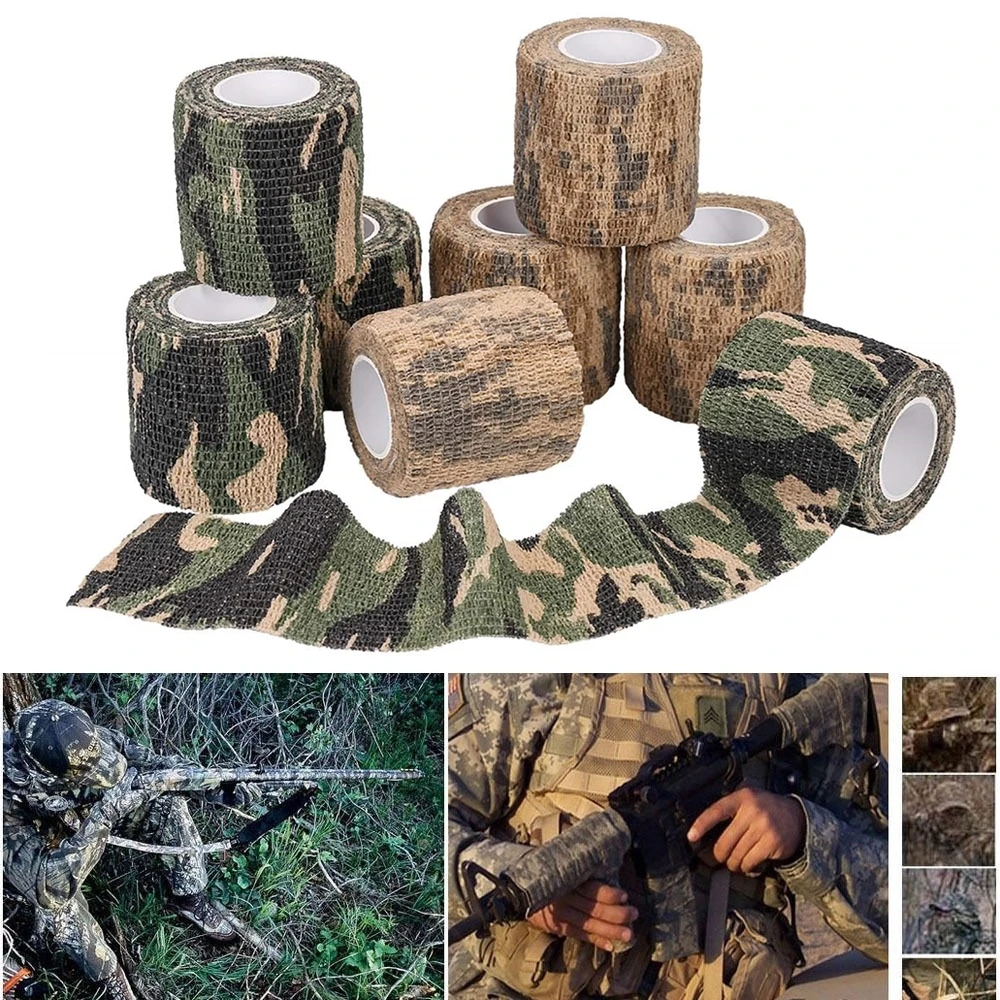 

8 Rolls Camouflage Tape Protective Military Telescopic Camo Tape 5CM x 4.5M Non-Woven Self-Adhesive Wrap Fabric Stealth Tape