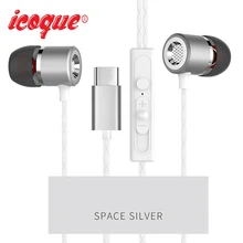 Icoque for Type-c Letv Leeco Earphones Stereo Headphones Bass Headset with Mic for LeEco Le 2 Max Pro USB Type C In-ear Earphone