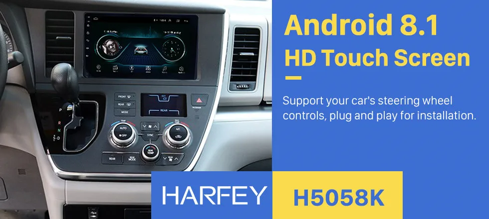 Top Harfey dvd GPS for 2015 TOYOTA Sienna Android 8.1 Car Radio Wifi Navigation 2Din 9