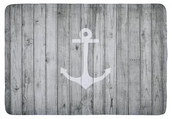 

Floor Mat Vintage White Nautical Anchor on Gray Wood Print Non-slip Rugs Carpets for Indoor Outdoor