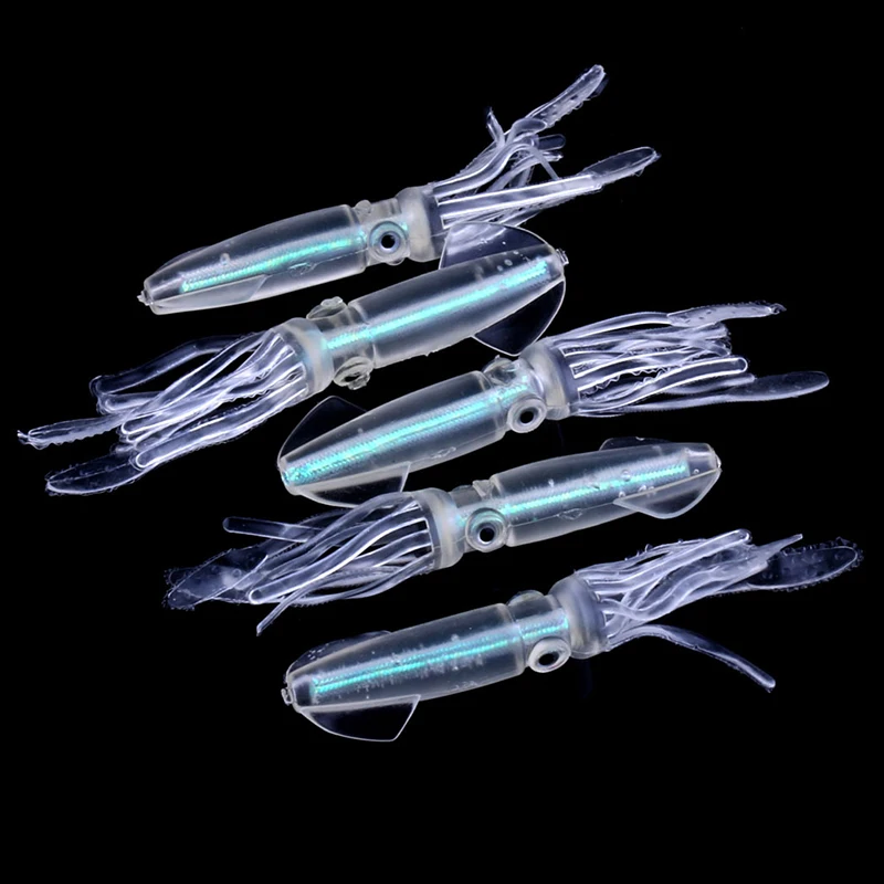 8g10cm 5Pcs Squid Jigs Silicone Fishing Lure Soft Baits Fishing Tackle Set Artificial Bait Sea Octopus Squid Skirt Luminous Lure