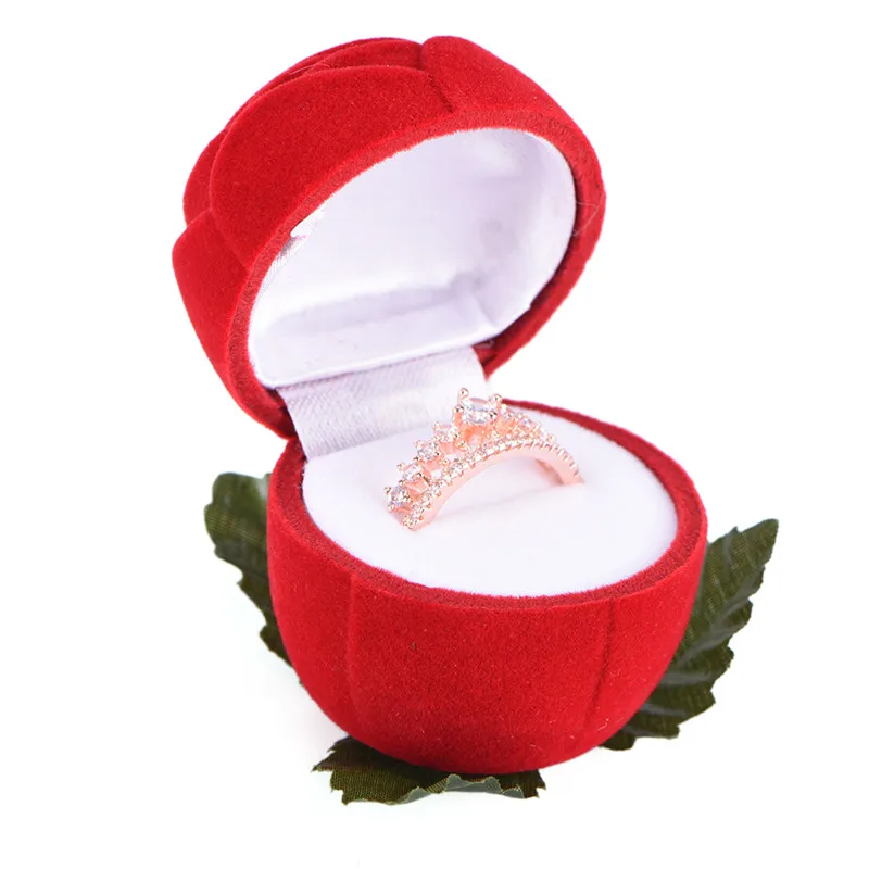 1Pc Red Rose Flower Velvet Jewelry Storage Display Box Engagement Ring