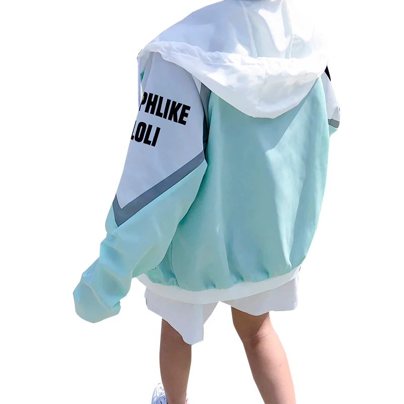 2018 Fashion Harajuku Women Windbreaker Loose Pockets Print bomber Hooded Jacket Women Plus Size Basic Coat chaqueta mujer