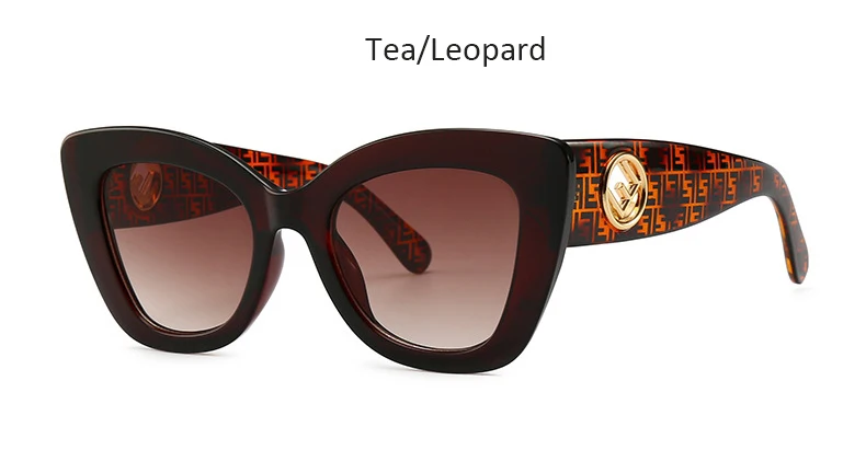 Женские Модные солнцезащитные очки кошачий глаз, новинка, модные женские очки в большой оправе, винтажные черные женские солнцезащитные очки - Цвет линз: Tea Leopard