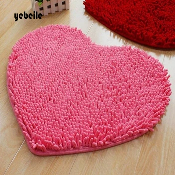 

Yebeile Lovely Heart Shape Carpet Chenille Modern Non-Slip Rug Absorbent Bath Mat For Bathroom Bedroom kitchen machine washable