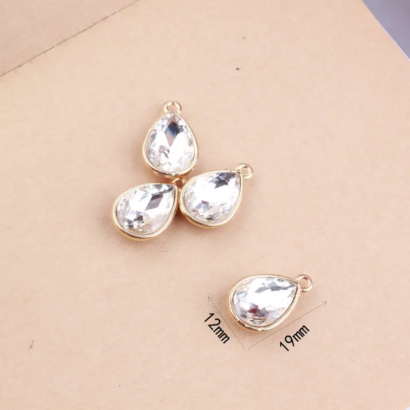 10pcs/lot 12*19mm New Crystal Stone Charms Water Drop Shape Pendant For Earring Necklace Jewelry DIY Making Accessories