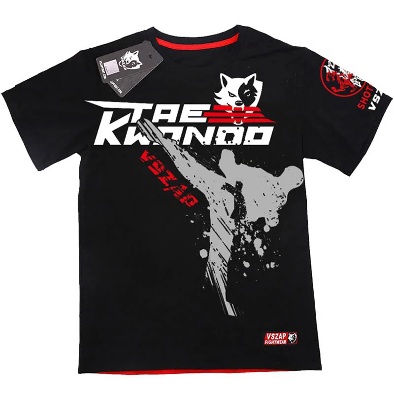 VSZAP тхэквондо мужская футболка для фитнеса TKD Спортивная тренировочная Боевая с коротким рукавом MMA соревнование UFC Боевая Производительность Костюм