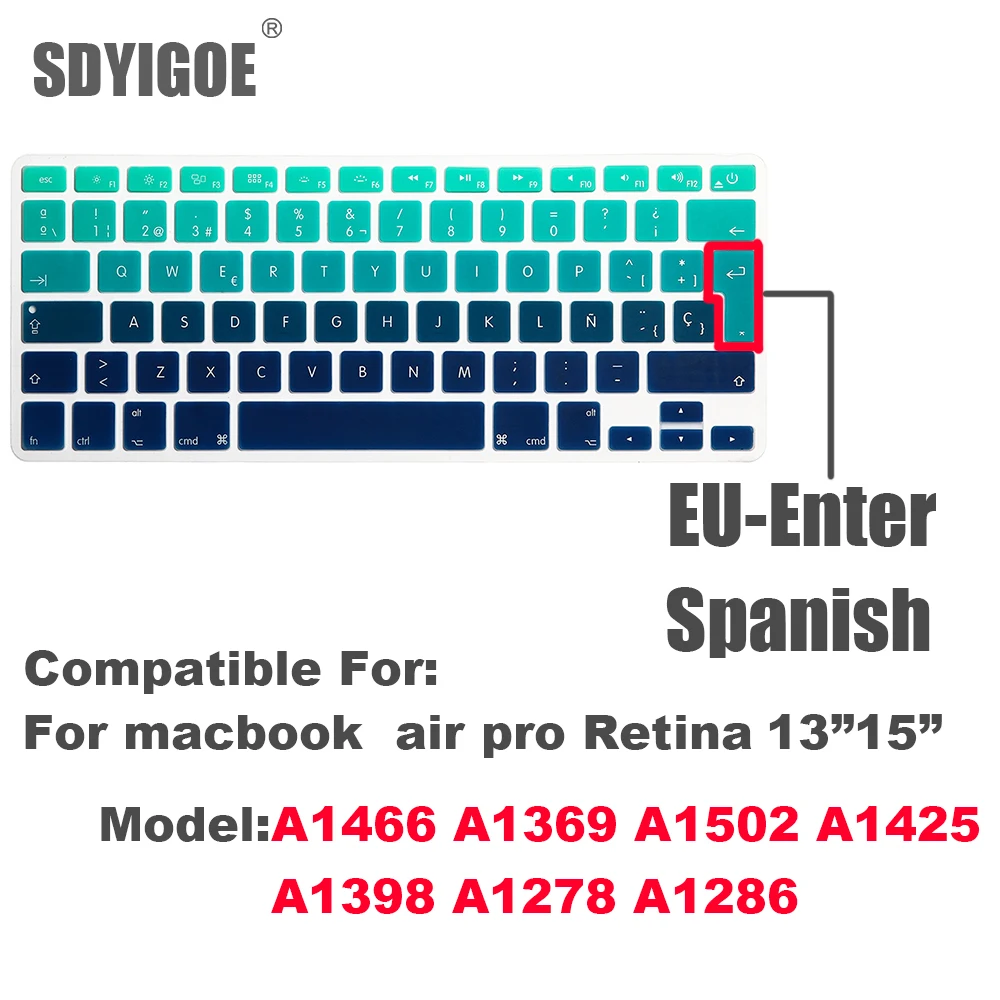 Цветная Защитная пленка с испанской клавиатурой для Mac Book pro 13air 15 Retina A1466 A1502A1398A1278
