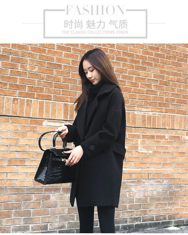Vangull/зимние шерстяные женские куртки в Корейском стиле; повседневные свободные женские шерстяные пальто с длинными рукавами; Осенняя плотная верхняя одежда года