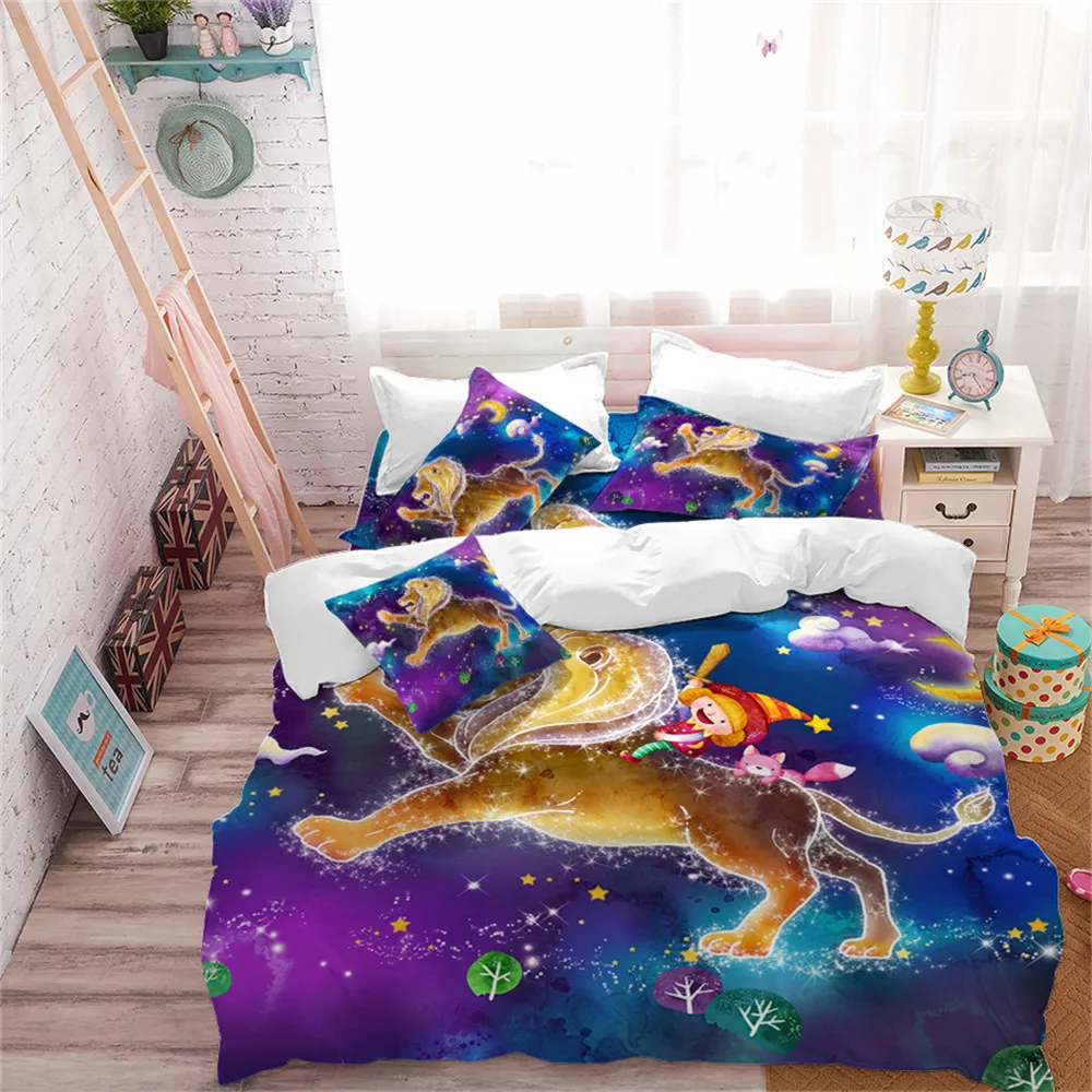 Дети Dreamlike мультфильм постельные принадлежности Красочные Созвездие льва набор