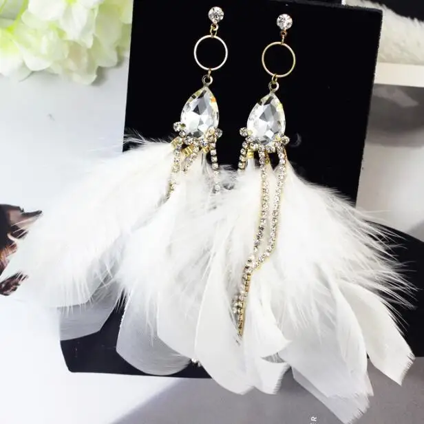 

Charmcci NEW Women Fashion Jewelry Earrings Handmade Crystal Water Drop Feather Pendants sweet stud crystal earrings for women