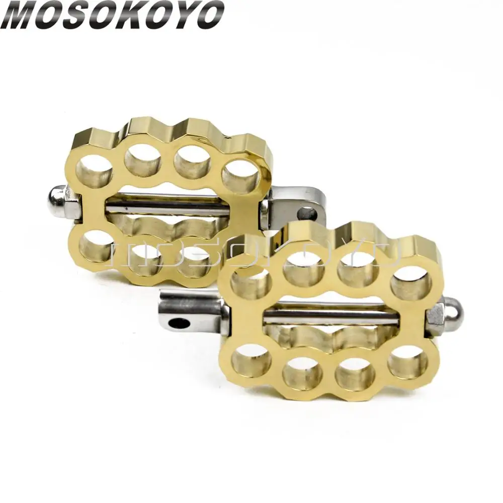 Twin Knuckle Brass Footpeg Cafe Racer Footrest Pedal For Harley Chopper