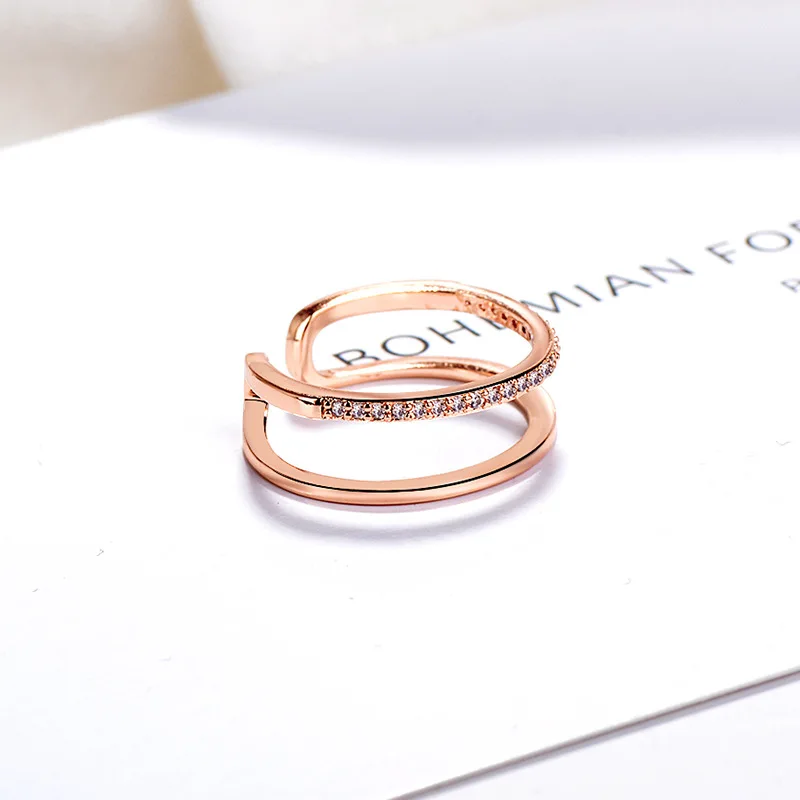 CHUKUI CZ Open Wide Adjustable Ring Double Layers Ring For Women Finger Knuckle Rings Christmas Gift (10)