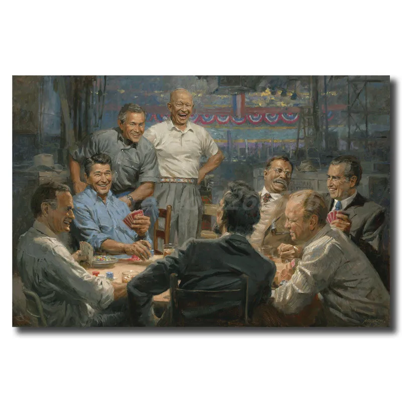 Республиканские президенты играют в покер HD Холст Плакаты печать настенная