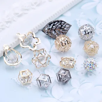 

20PCS Metal Geometric Silver Gold Plated Beads Pendants Earrings Findings Jewelry Making Diy Accessories Zircon Components