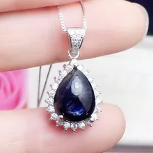 Натуральное Настоящее сапфировое ожерелье кулон 7.6ct драгоценный камень Серебро 925 пробы для мужчин или женщин ювелирные украшения# X193404
