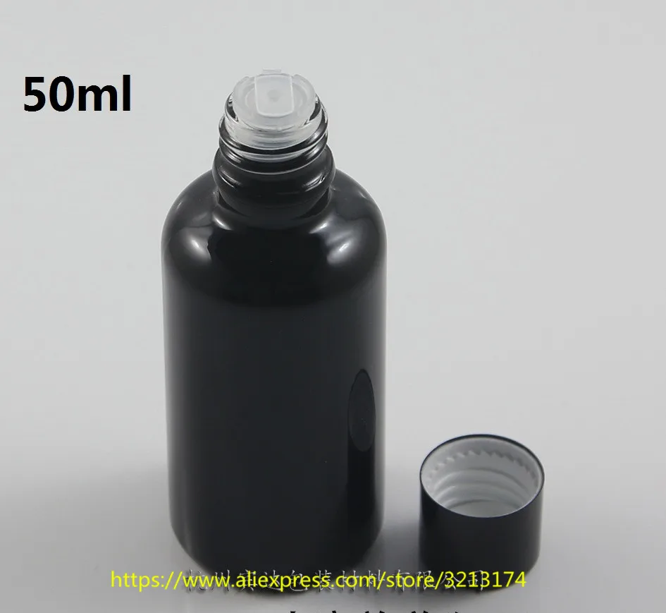 50ml 5 мл до 100 мл блестящая Черная Стеклянная бутылка с черной алюминиевой крышкой, для Парфюмированный Лосьон масло увлажняющий уход за лицом воды - Цвет: 50ml
